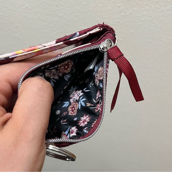 •VERA BRADLEY• RFID Deluxe Zip ID Case Blooms and Branches Burgundy Card Holder - Picture 5 of 9